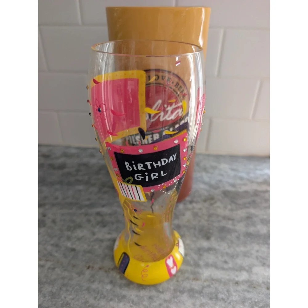 Lolita Birthday Girl 22 Oz Hand Painted Pilsner Beer Glass Rhinestones w Box